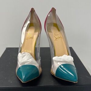 Christian Louboutin Teal and Transparent Heels